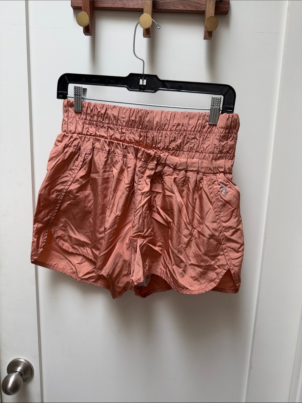 Free People Coral Pink Elastic-Waist Athletic Shorts